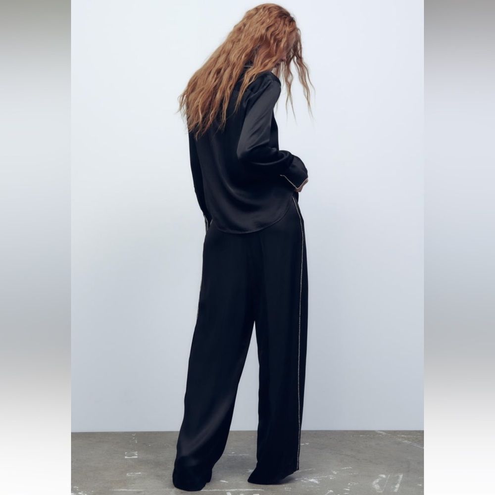 ZARA SATIN TROUSERS WITH RHINESTONES BLACK | 2731/318/259/011 - Picture 9 of 9